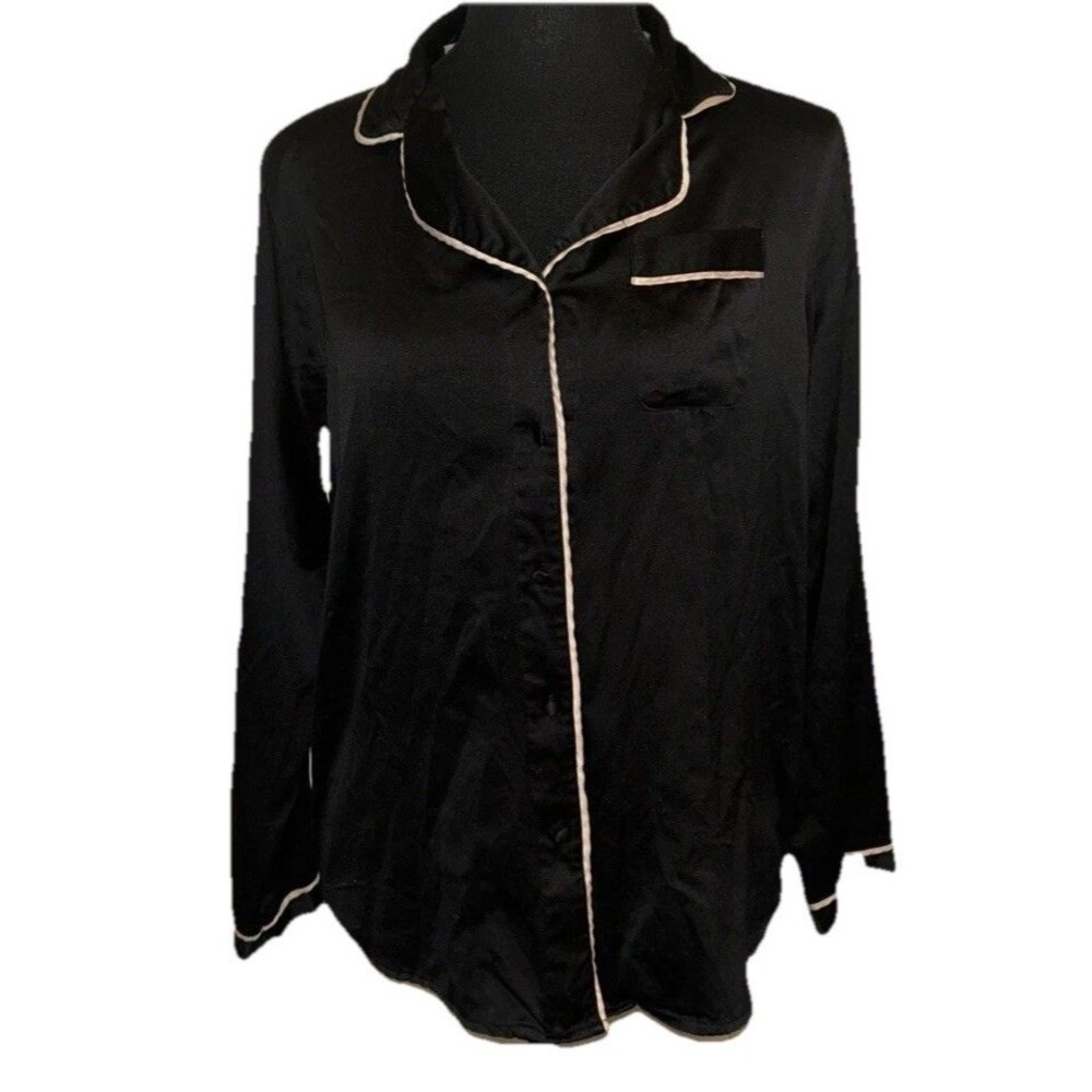 Gilligan Omalley S/P Black Button Up Night Shirt Pajama Top